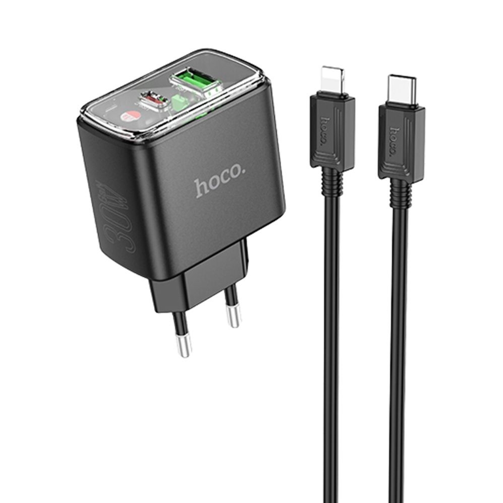 ������� �������� ���������� Hoco CS42A USB/ Type-C PD 30W QC black + ������ Type-C to Lightning