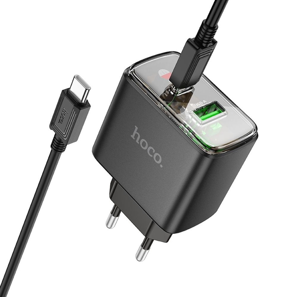 ������� �������� ���������� Hoco CS42A USB/ Type-C PD 30W QC black + ������ Type-C to Type-C