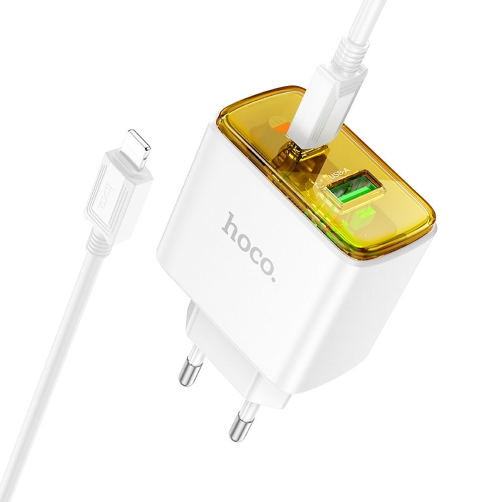 ������� �������� ���������� Hoco CS42A USB/ Type-C PD 30W QC white + ������ Type-C to Lightning