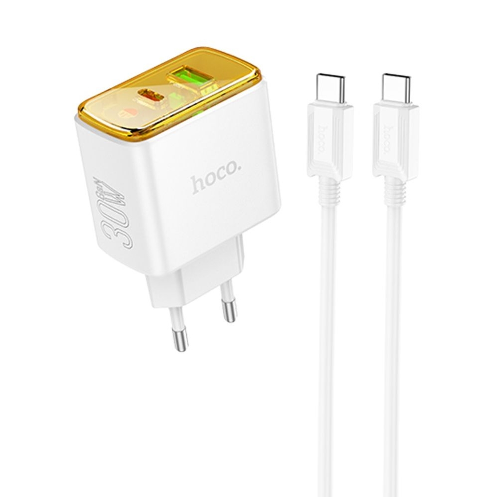 ������� �������� ���������� Hoco CS42A USB/ Type-C PD 30W QC white + ������ Type-C to Type-C