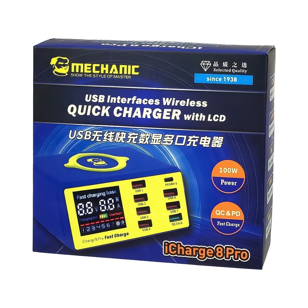 �������� ������� � ���������� ���������� ������� Mechanic iCharge 8 Pro 100W (6 USB 2.4�/ 1 USB QC 3.4A/ 1 PD 18W/ Wireless fast charging 15W)