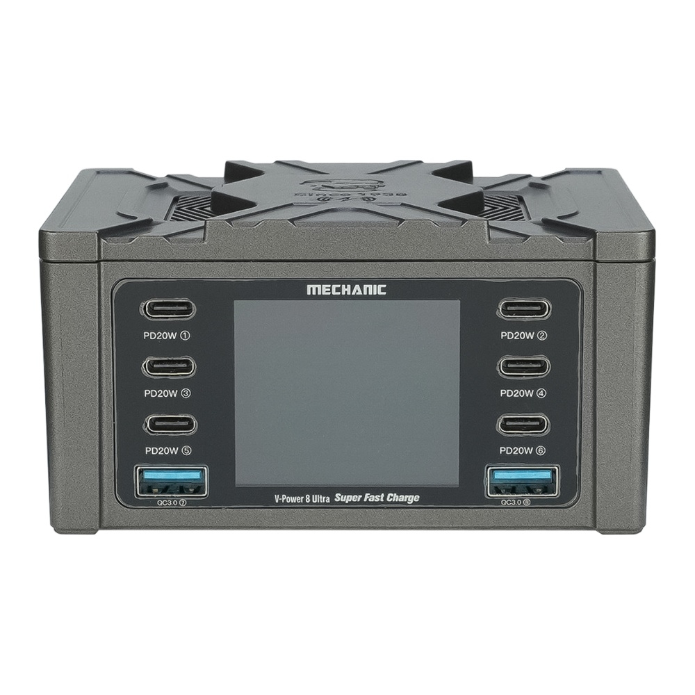 �������� ������� � ���������� ���������� ������� Mechanic V- Power 8 Ultra 160W (6 Type C - PD 20W/ 2 USB QC 3A/ Wireless charging 15W)