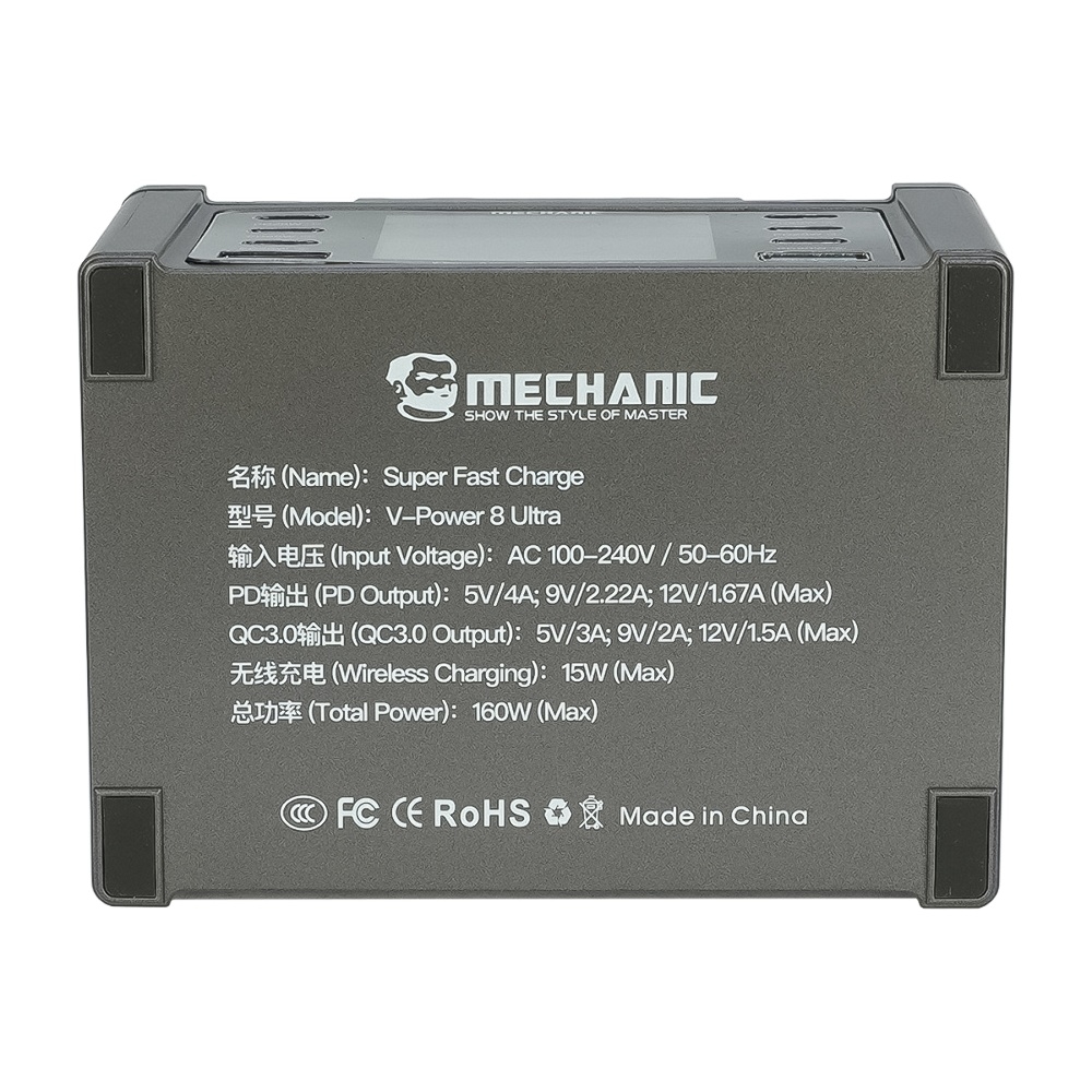 �������� ������� � ���������� ���������� ������� Mechanic V- Power 8 Ultra 160W (6 Type C - PD 20W/ 2 USB QC 3A/ Wireless charging 15W)