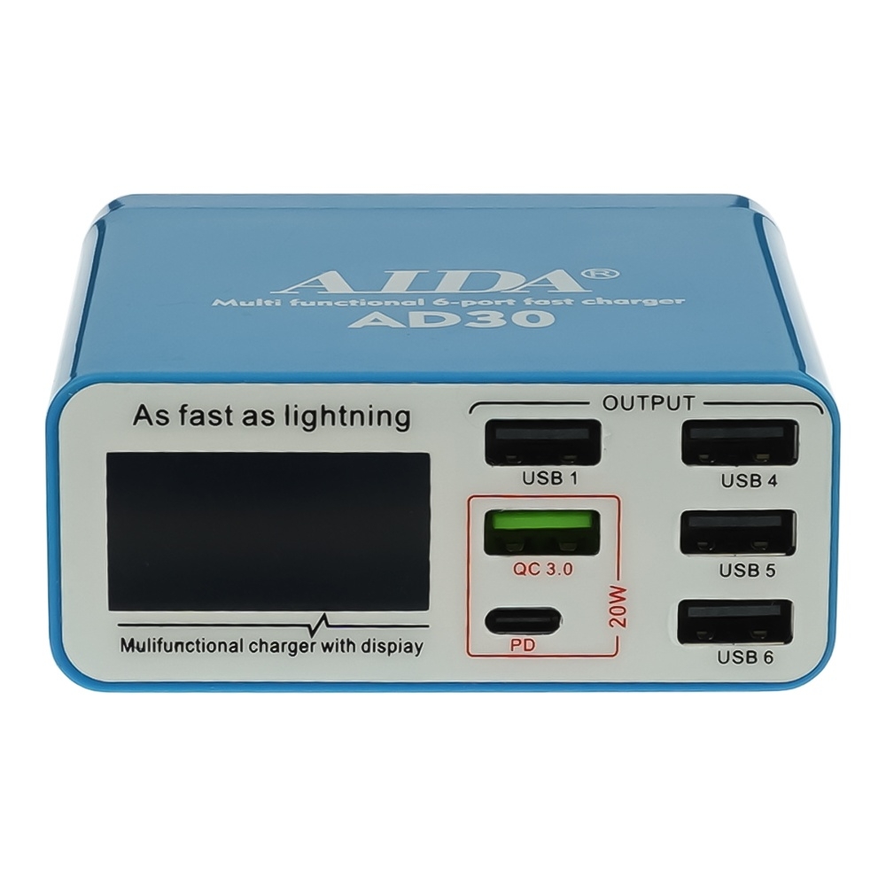 �������� ������� � ���������� ���������� ������� Aida AD30 (5 USB/ 1 Type-C, Fast Charge 3.0, 40W)