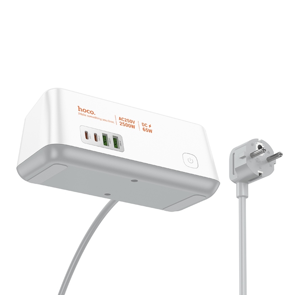 ������� �������� ���������� ���������� Hoco AC23 2 USB/ 2 Type-C PD 65W 3 ������� 2m white