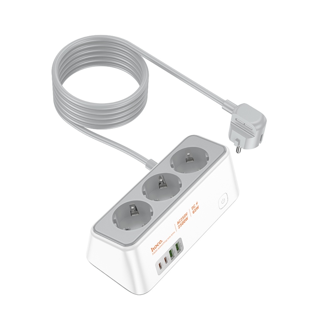 ������� �������� ���������� ���������� Hoco AC23 2 USB/ 2 Type-C PD 65W 3 ������� 2m white