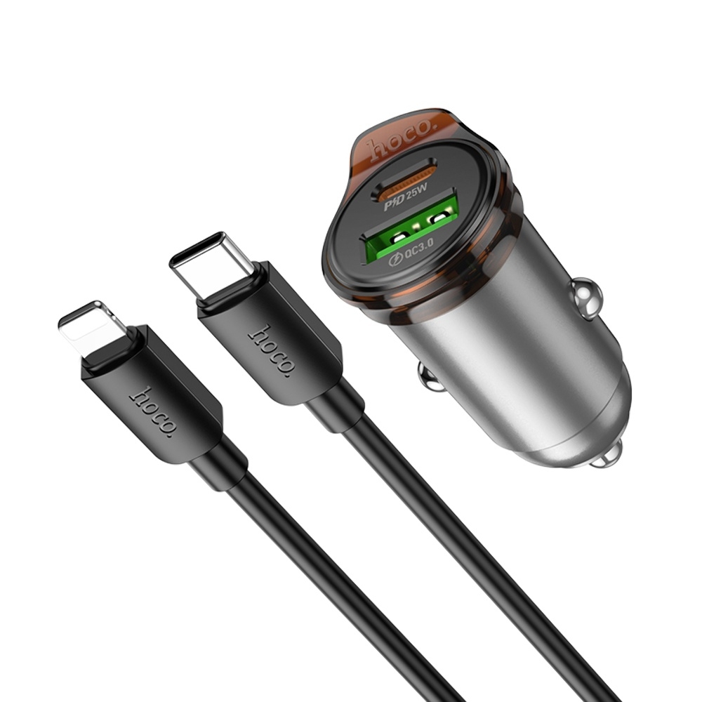 ������������� �������� ���������� Hoco NZ16A USB/ Type-C 43W PD QC 25W metal grey + ������ Type-C to Lightning