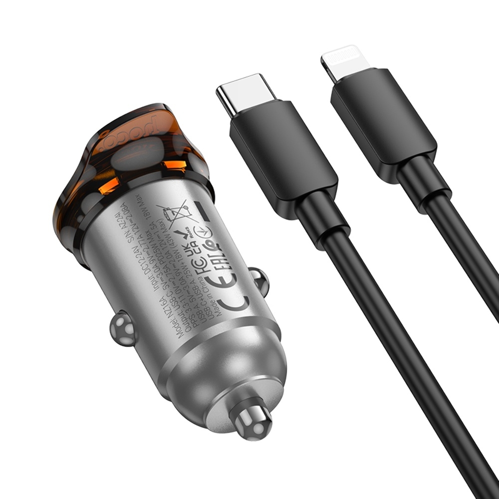 ������������� �������� ���������� Hoco NZ16A USB/ Type-C 43W PD QC 25W metal grey + ������ Type-C to Lightning