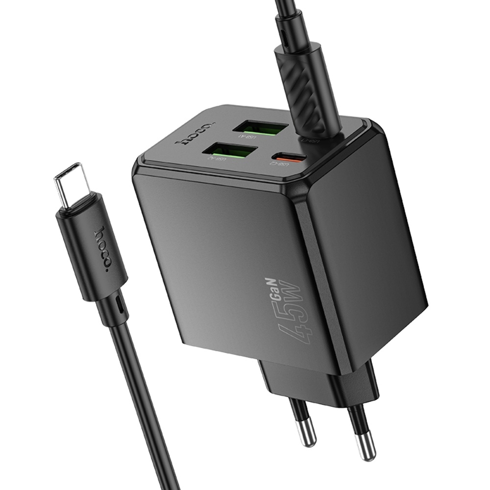 ������� �������� ���������� Hoco CS18A 2 USB/ 2 Type-C PD 45W black + ������ Type-C to Type-C