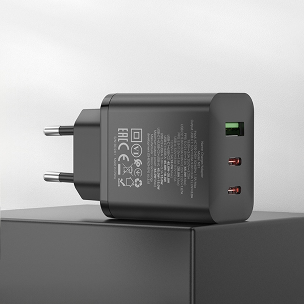 ������� �������� ���������� Hoco N51 USB/ 2 Type-C PD 65W black