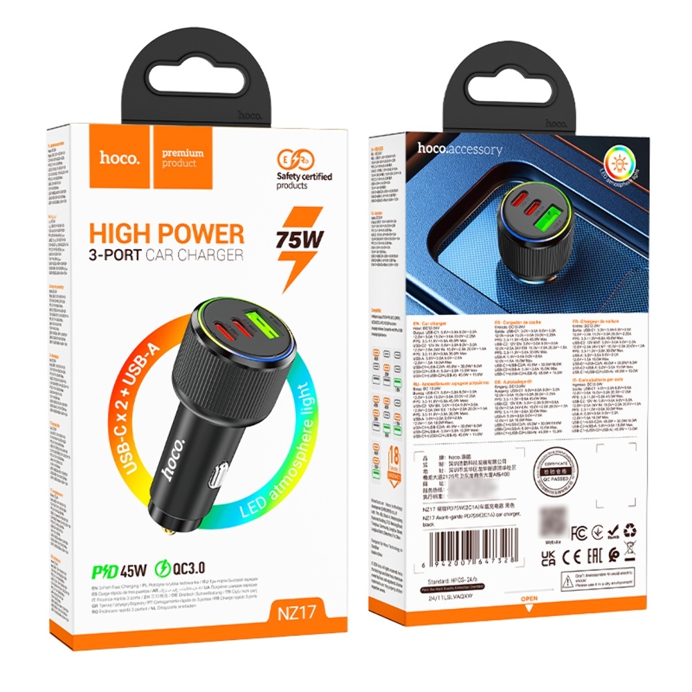 ������������� �������� ���������� Hoco NZ17 USB/ 2 Type-C PD 75W black