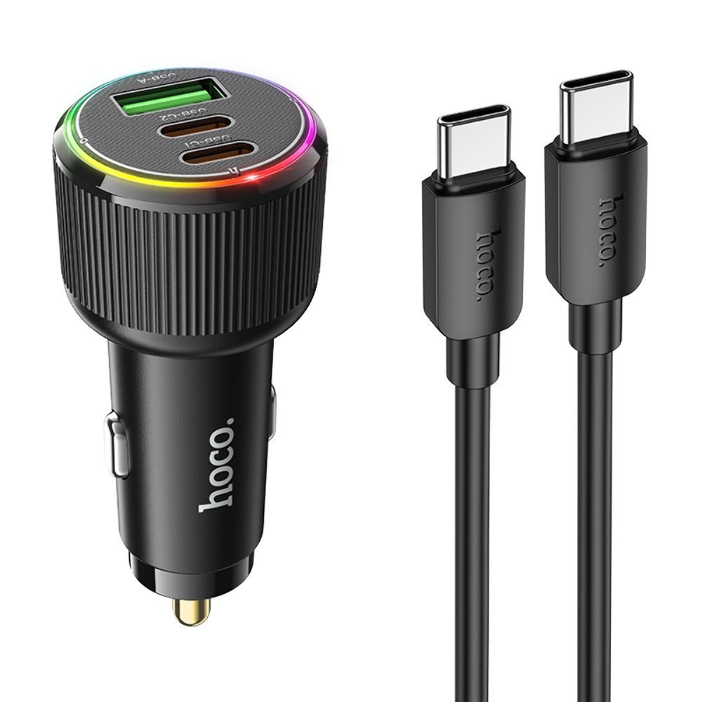 ������������� �������� ���������� Hoco NZ17 USB/ 2 Type-C PD 75W black + ������ Type-C to Type-C