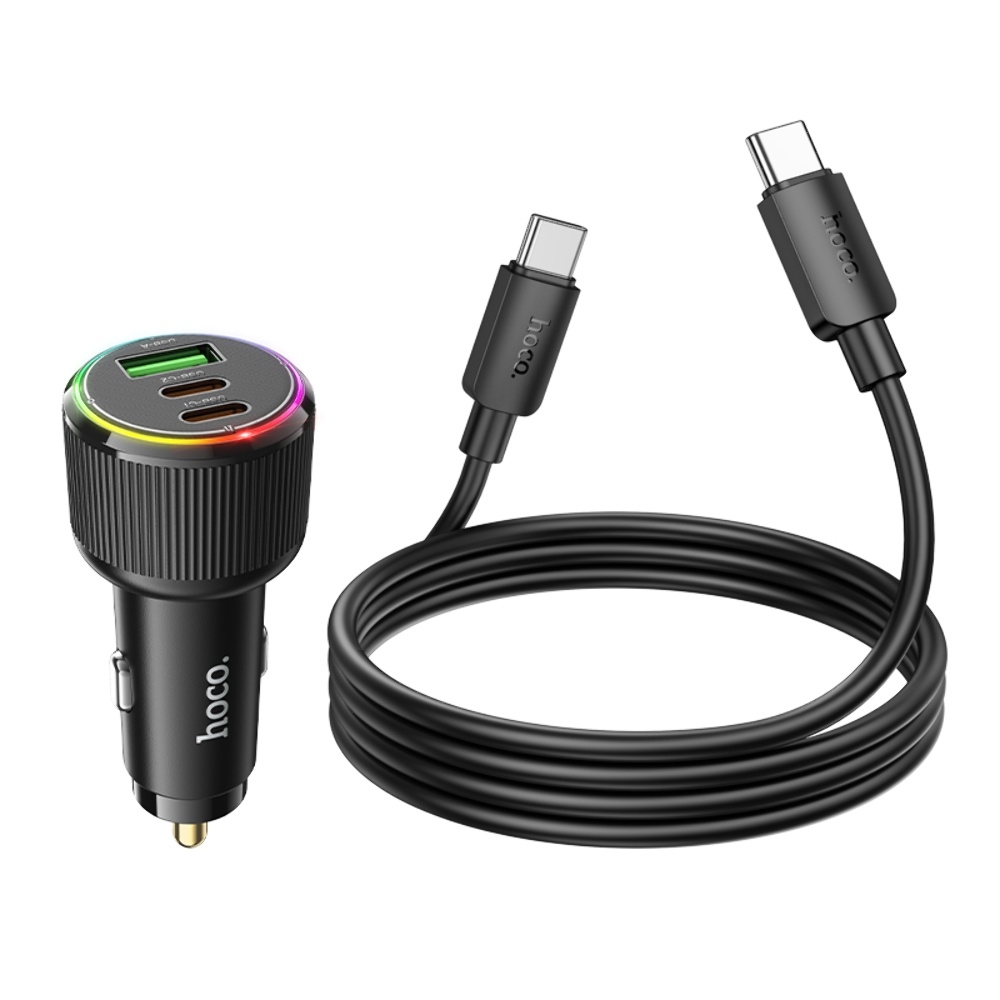 ������������� �������� ���������� Hoco NZ17 USB/ 2 Type-C PD 75W black + ������ Type-C to Type-C