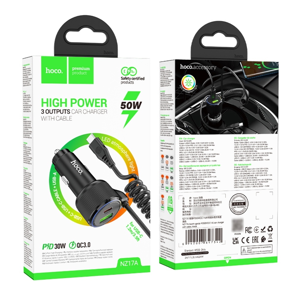 ������������� �������� ���������� Hoco NZ17A USB/ 2 Type-C PD 50W � ������� Type-C black