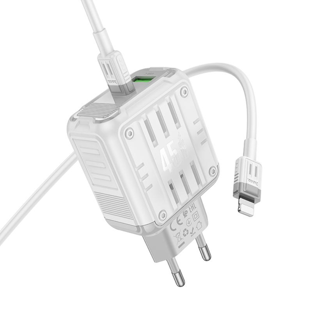 ������� �������� ���������� Hoco C136A USB/ Type-C PD 45W white + ������ Type-C to Lightning