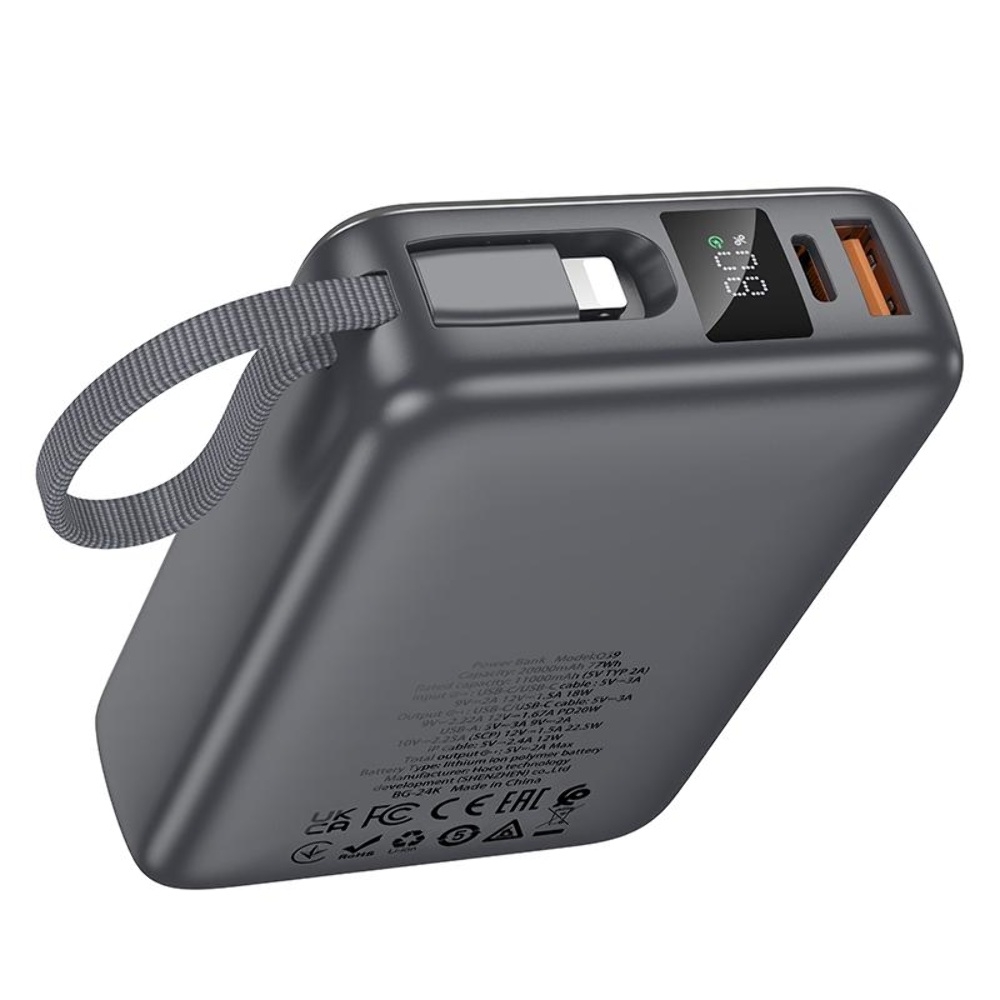 Power bank Hoco Q39 20000mAh 22.5W+PD 20W + ������ 2�1 Type-C/ Lightning metal grey