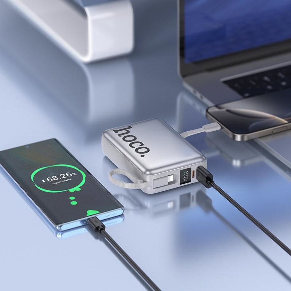 Power bank Hoco Q39 20000mAh 22.5W+PD 20W + ������ 2�1 Type-C/ Lightning silver