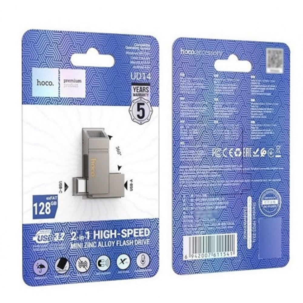 USB ���������� Hoco UD14 128GB Wise Type-C/ USB3.2 + mini flash drive metal gray