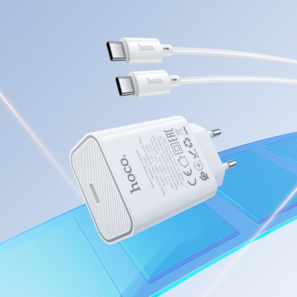 ������� �������� ���������� Hoco C143A Type-C PD white + ������ Type-C to Type-C