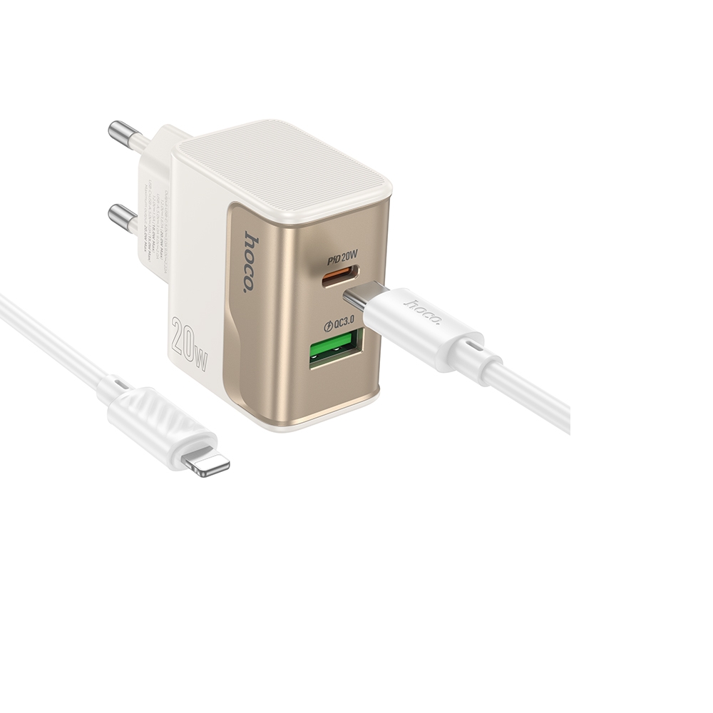 ������� �������� ���������� Hoco CS71A USB/ Type-C PD QC white + ������ Type-C to Lightning