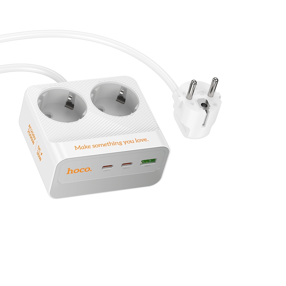 ������� �������� ���������� ���������� Hoco AC27 USB/ 2 Type-C PD 30W 2 ������� 2m white