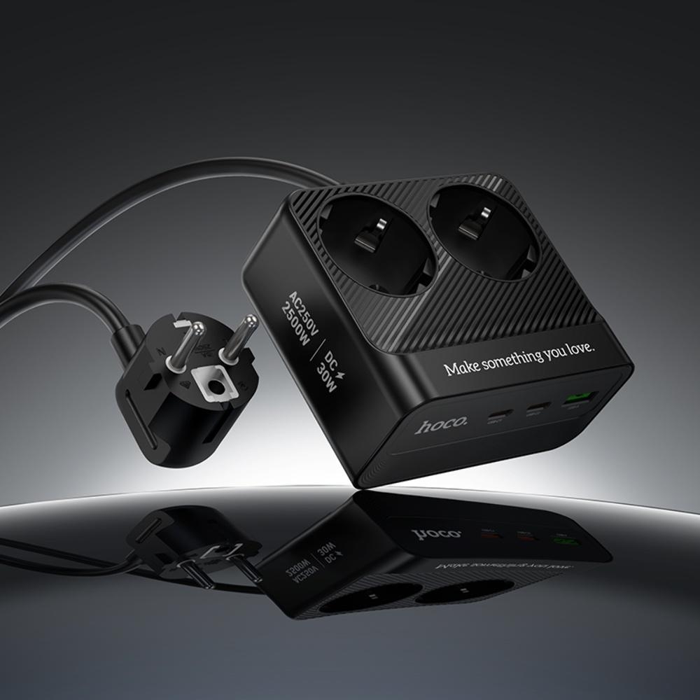 ������� �������� ���������� ���������� Hoco AC27 USB/ 2 Type-C PD 30W 2 ������� 2m black