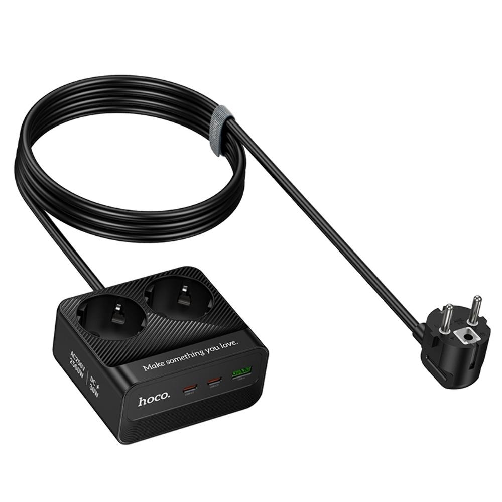 ������� �������� ���������� ���������� Hoco AC27 USB/ 2 Type-C PD 30W 2 ������� 2m black