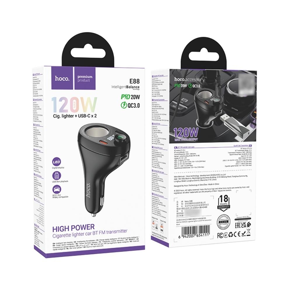 ������������� �������� ���������� Hoco E88 2 Type-C 35W c �������� � FM-����������� black
