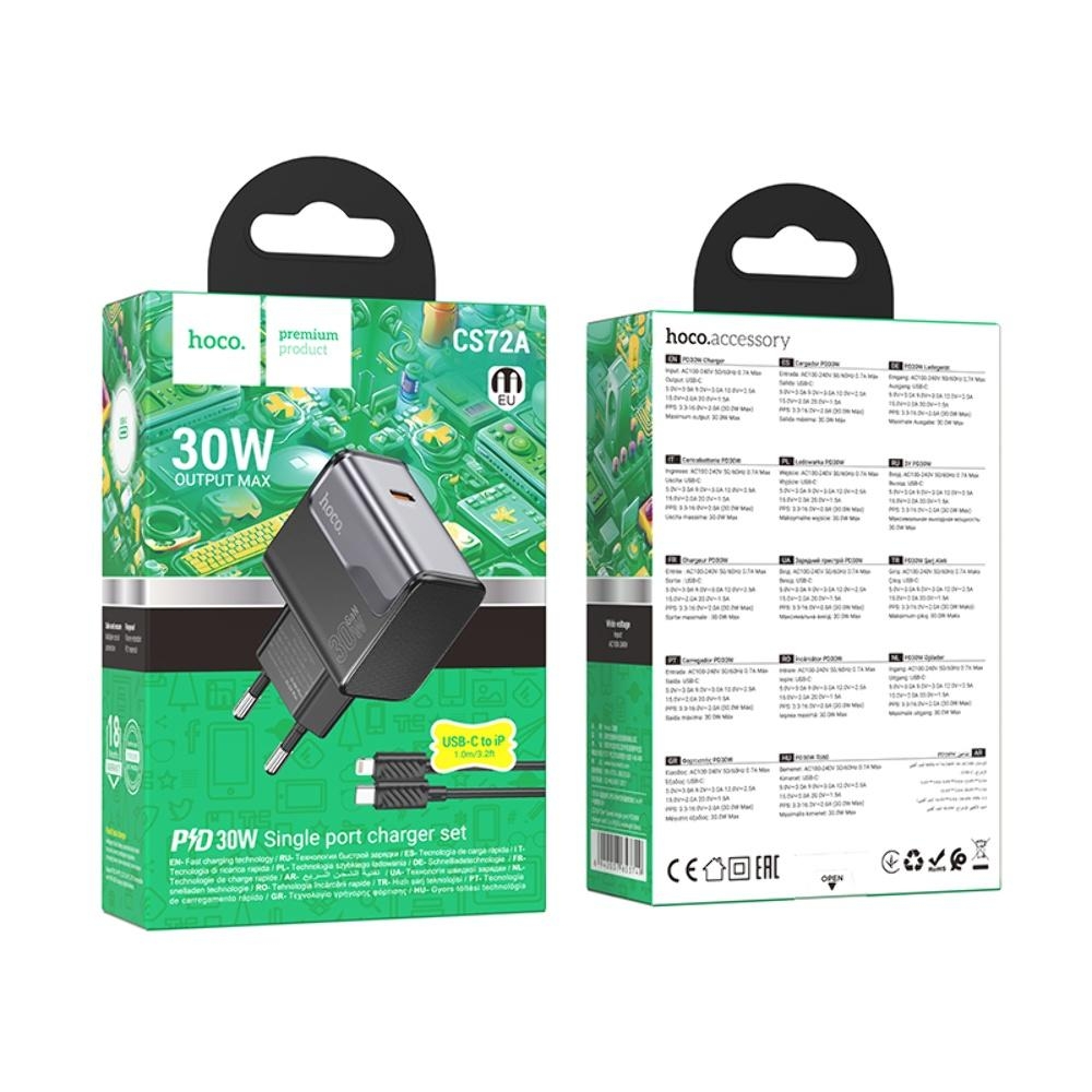 ������� �������� ���������� Hoco CS72A Type-C PD 30W midnight black + ������ Type-C to Lightning