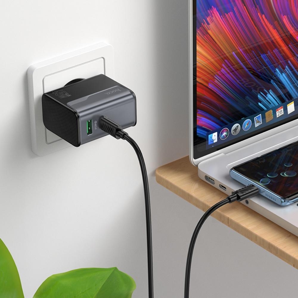 ������� �������� ���������� Hoco CS74A USB/ Type-C PD 45W QC midnight black + ������ Type-C to Type-C
