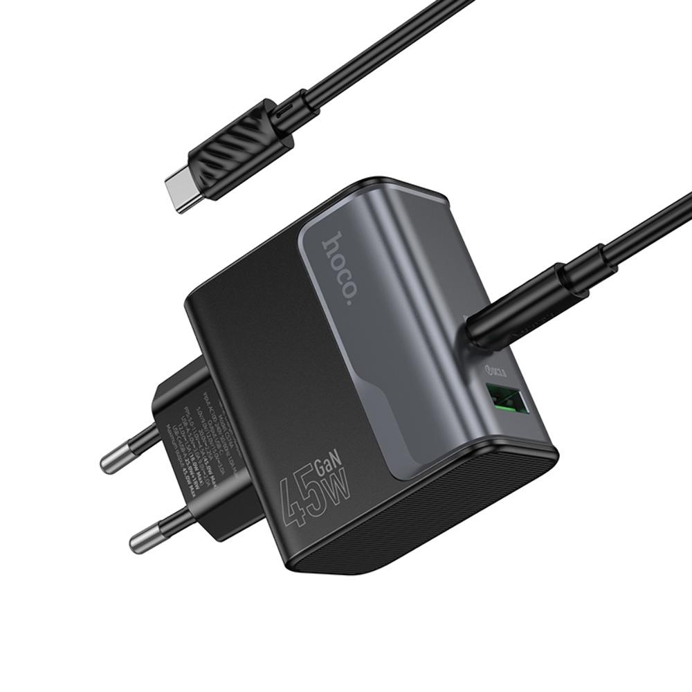 ������� �������� ���������� Hoco CS74A USB/ Type-C PD 45W QC midnight black + ������ Type-C to Type-C