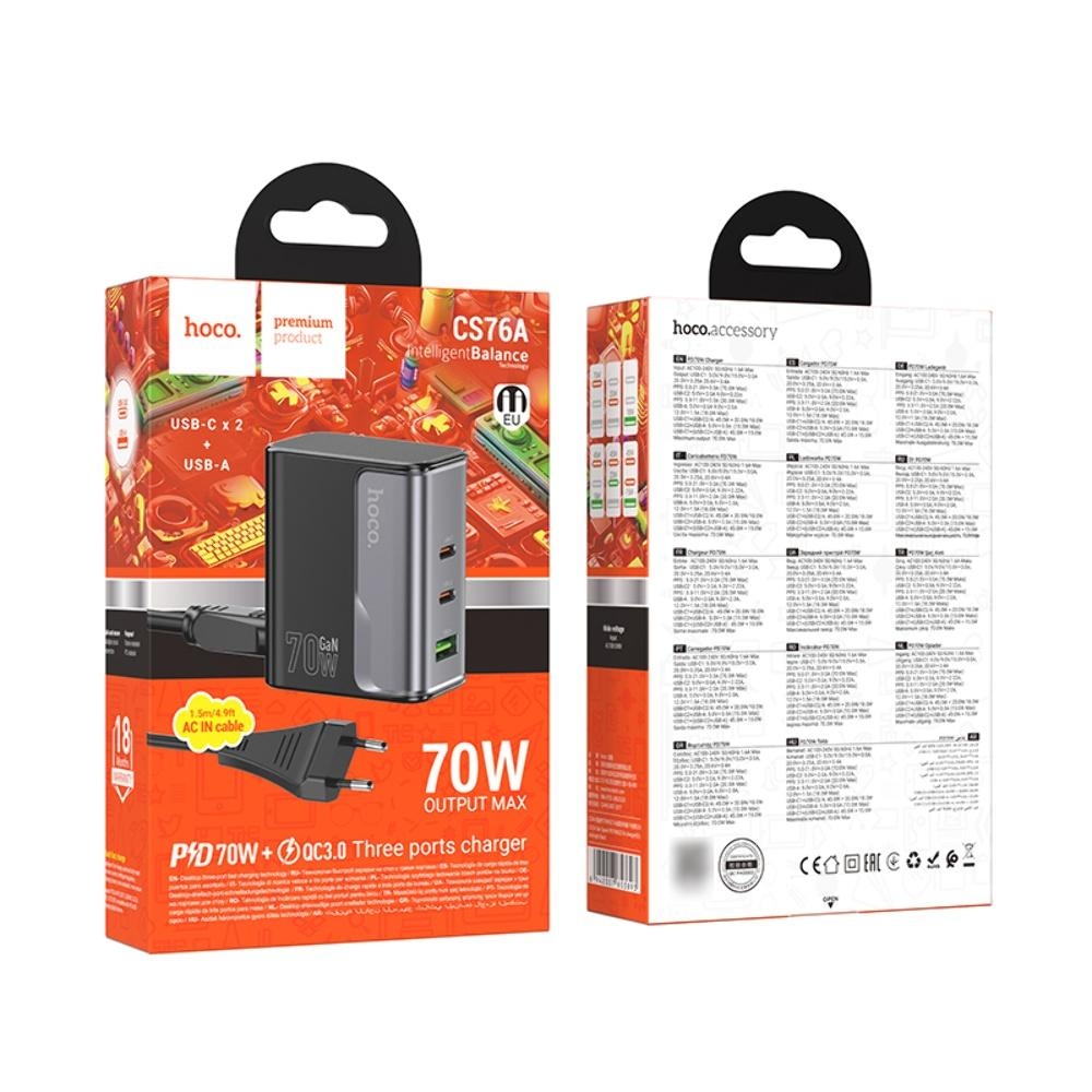 ������� �������� ���������� Hoco CS76A USB/ 2 Type-C PD 70W midnight black