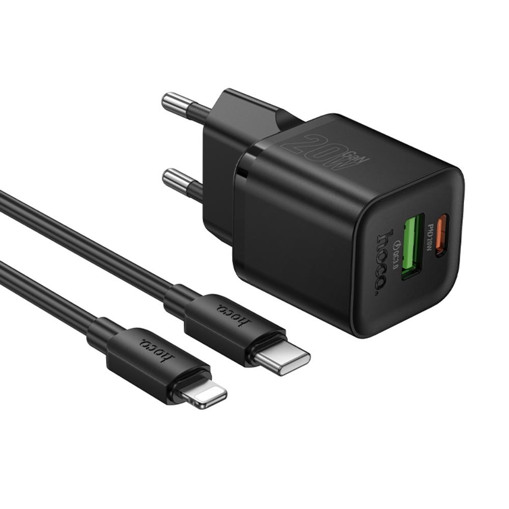 ������� �������� ���������� Hoco N65 USB/ Type-C PD QC black + ������ Type-C to Lightning