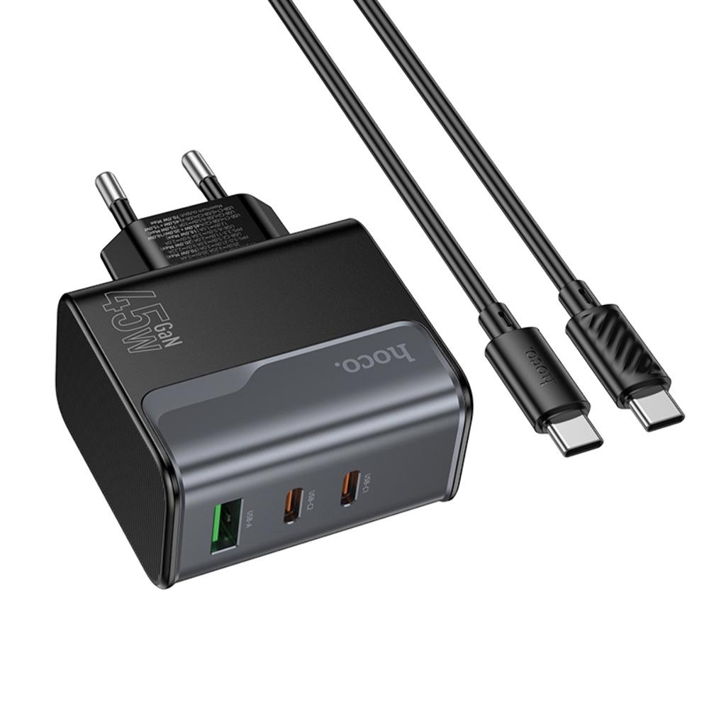 ������� �������� ���������� Hoco CS75A USB/ 2 Type-C PD 70W midnight black + ������ Type-C to Type-C