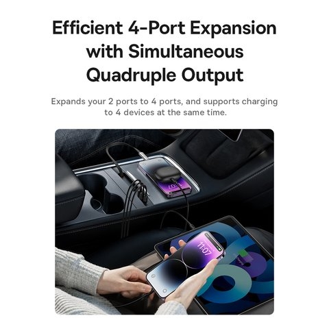 ������������� �������� ������� Baseus T-Space HUB for Tesla, ������, �����, Quick Charge, c �������, 45 ��, 3 �����, 12-24 B, #B00051300111-00  | �������, �������� ����������