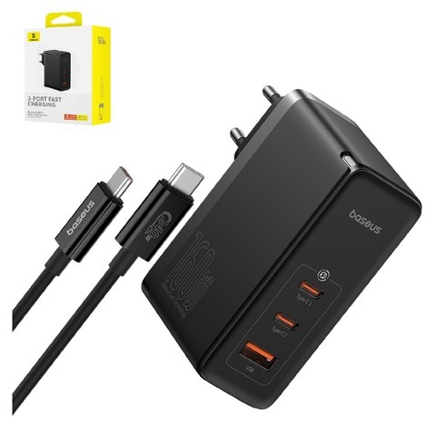 ������� �������� ���������� Baseus, GaN, 5 ProPower Delivery (160 ��), ������, c ������� USB ���-C � USB ���-C, 3 �����, #P10110825113-00