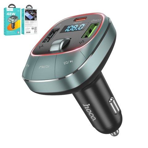 FM-����������� Hoco E76, ����, � ��������, Type-C, 3 �����, 48 ��, Power Delivery (PD), 12-24 B, #6942007600255