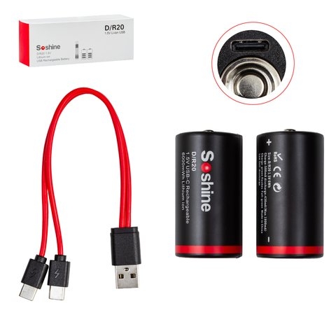 ���������� d Soshine D/R20, 1,5 B, Li-ion, 2 ��., c �������, (6000mWh), ����������� �� micro USB | ���, �������, �����������