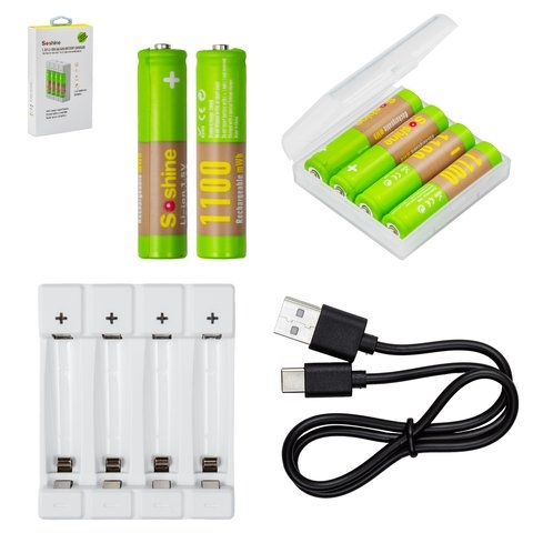 ���������� AAA Soshine AAA/HR03, 1,5 B, Li-ion, 4 ��., � �������� �����������, (1100mWh) | ���, �������, �����������