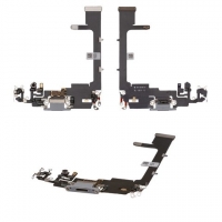 Плата зарядки Apple iPhone 11 Pro, шлейф коннектора зарядки, коннектора наушников, серебристая, с микрофоном, High Copy