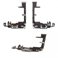 Плата зарядки Apple iPhone 11 Pro, шлейф коннектора зарядки, коннектора наушников, серая, с микрофоном, High Copy